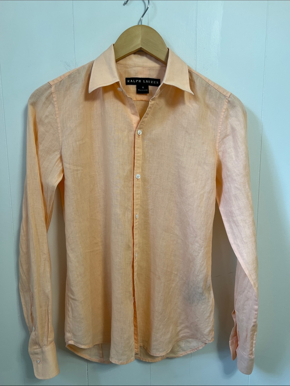 Ralph Lauren Pure Linen Long Sleeve Button Down Shirt Blouse Pastel Coral Size 4